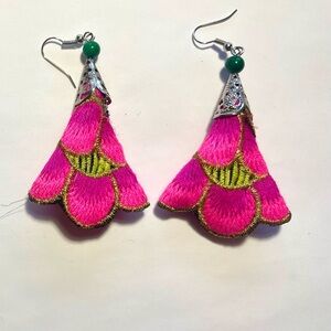Vibrant Pink and Green Floral Earrings